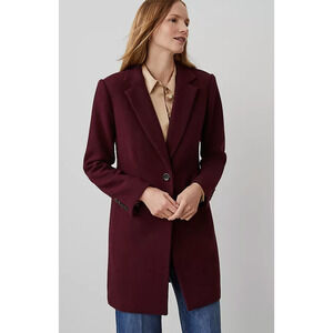 NEW ANN TAYLOR MAUVE ROSE BURGUNDY WOOL BLEND CHESTERFIELD COAT SZ S